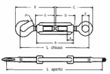 Tenditore ad occhio e gancio in acciaio con Ø filetto 5/16" e l minima = 162mm - Ama