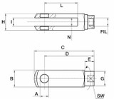Forcella gambo rotante filetto M6 dx lunghezza 12mm - Ama