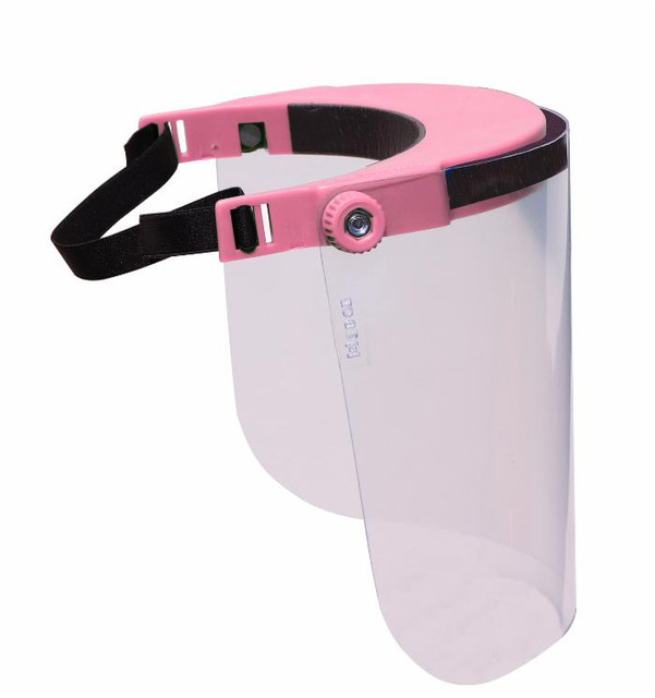 Visiera rosa regolabile in policarbonato trasparente conforme alle normative riutilizzabile e resistente 160g - Ama