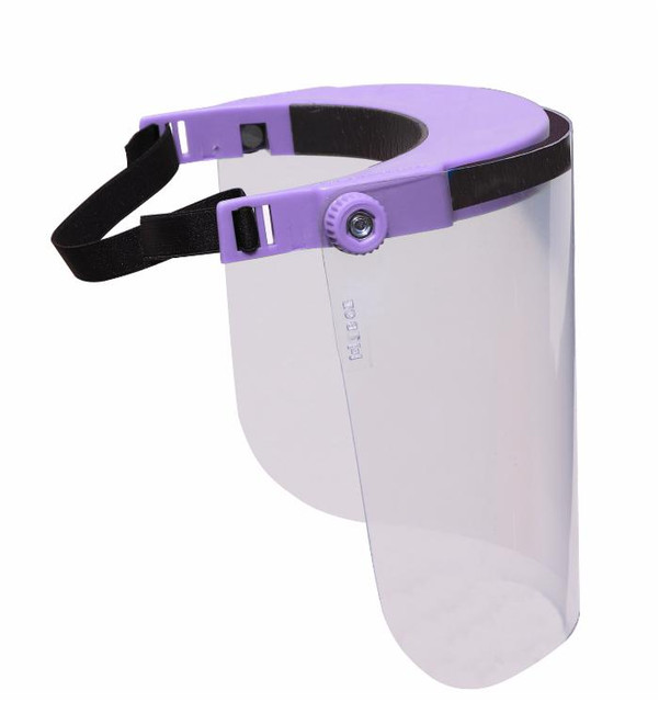 Visiera viola regolabile in policarbonati trasparente conforme alle norme per protezione e riutilizzabile - Ama