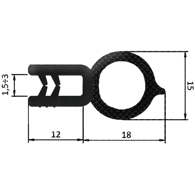 Guarnizione per lamiera o ABS con aggancio da 1mm a 3mm (5 mt) - Ama