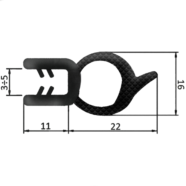 Guarnizione per lamiera o ABS con aggancio da 3mm a 5mm (5 mt) - Ama