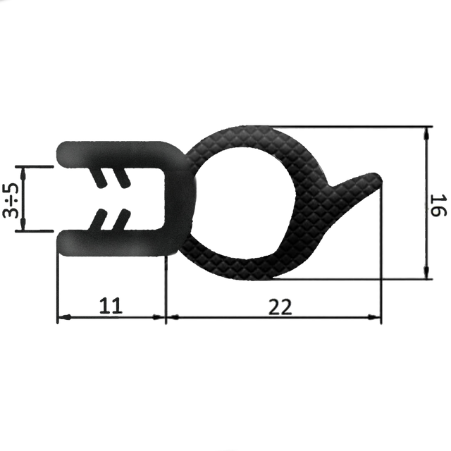 Guarnizione per lamiera o ABS con aggancio da 3mm a 5mm (5 mt) - Ama