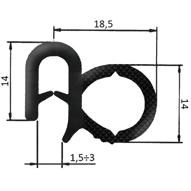 Guarnizione per lamiera o ABS e cofani con aggancio fino a 3mm (5 mt) - Ama