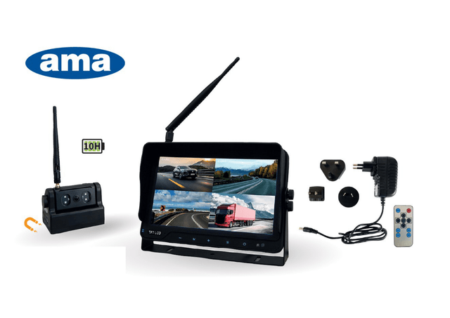 Kit video wireless AHD 7" con camera magnetica a batteria ricaricabile 12-24V - Ama