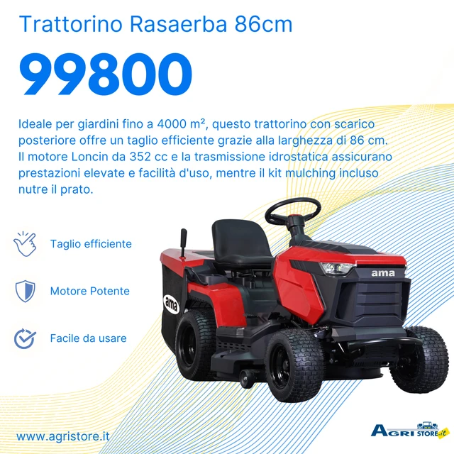 Trattorino rasaerba Ama ATR86H scarico posteriore 86cm 352cc - Ama