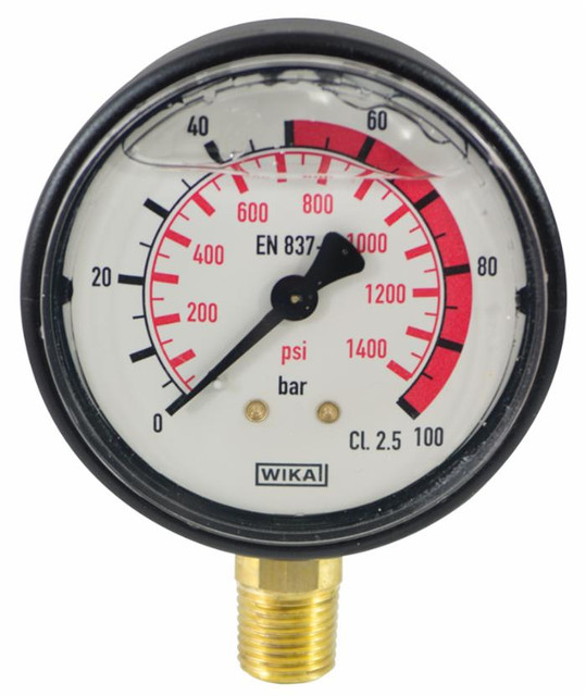 Manometro alla glicerina Ø 63 mm con scala 0-100 e attacco M1/4" - Wika