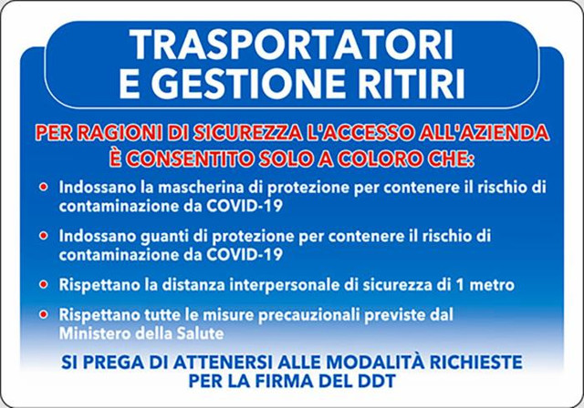 Segnaletica Covid-19 avviso trasportatori e ritiri - Ama
