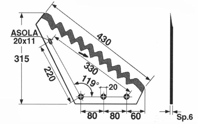 Coltello per carromiscelatore sp. 5mm 430x315mm adattabile - Ama