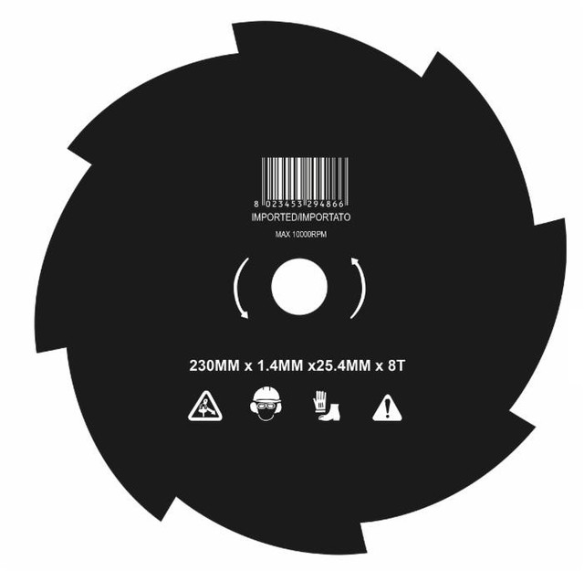 Disco per decespugliatore con 8 denti in acciaio Ø esterno 230mm Ø foro 25,4mm - Ama
