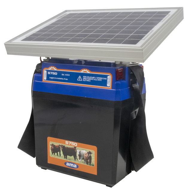 Elettrificatore Ranch Ama S750 a batteria con alimentazione a pannello solare 10W - Ama
