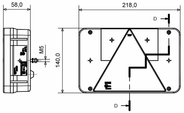 Fanale posteriore alogeno dx 220x140mm 6 funzioni luminose - Radex