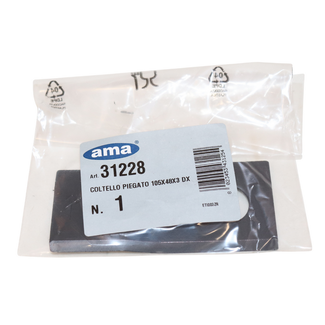 Coltello destro piegato 105x48mm con foro Ø 19mm adattabile Claas 9041778 - Ama