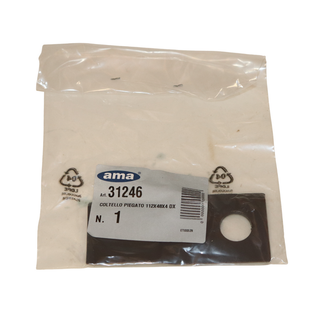 Coltello destro piegato 112x48mm con foro Ø 19mm adattabile Krone 1398890 - Ama