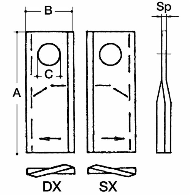 Coltello per falciatrice lunghezza 100mm foro Ø 19mm spessore 3mm - Ama