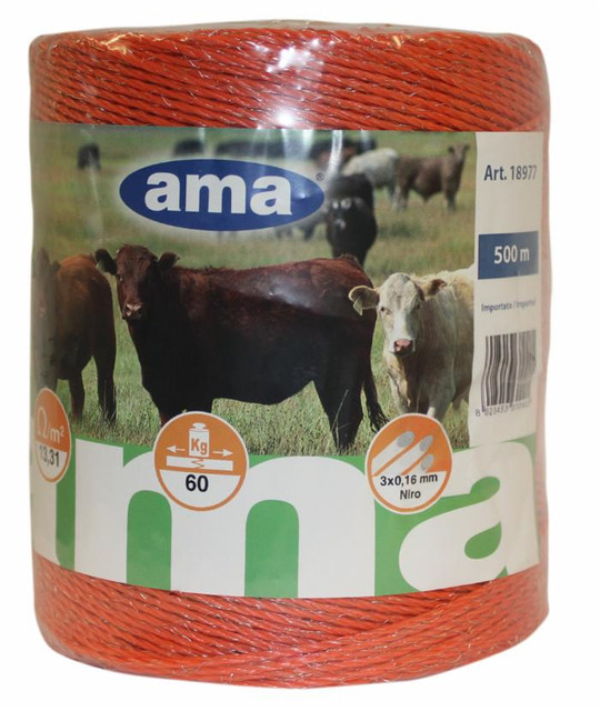 Bobina filo elettrificato arancione 500m 3 conduttori acciaio - Ama
