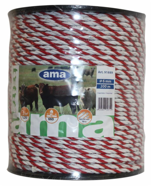 Corda elettrica Ama bianca e rossa per recinti 200m 8 conduttori - Ama