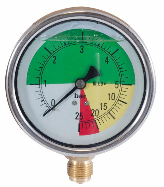 Manometro isometrico alla glicerina con cassa in acciaio inox scala 0-5/25 bar - No brand