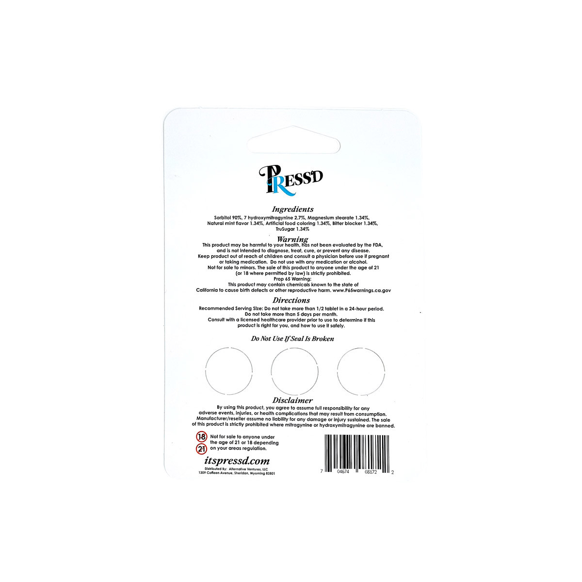Press'D Kratom 7 Hydroxymitragynine Tablets 18mg - Image 10
