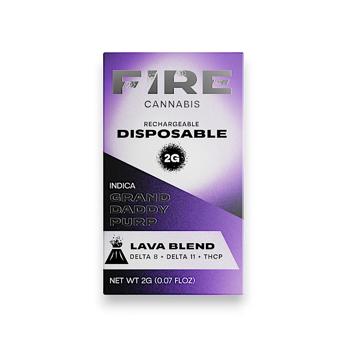 Fire Lava Blend Disposable Vape Indica Grand Daddy Purp 2g