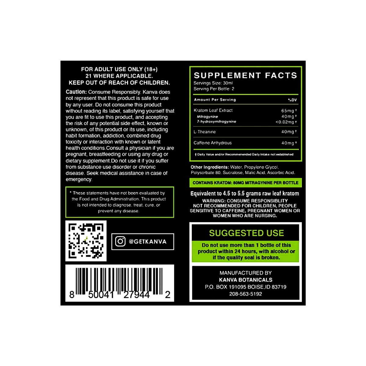 Kanva Botanicals Zoom Eighty Kratom Energy Shot - 2oz Boost