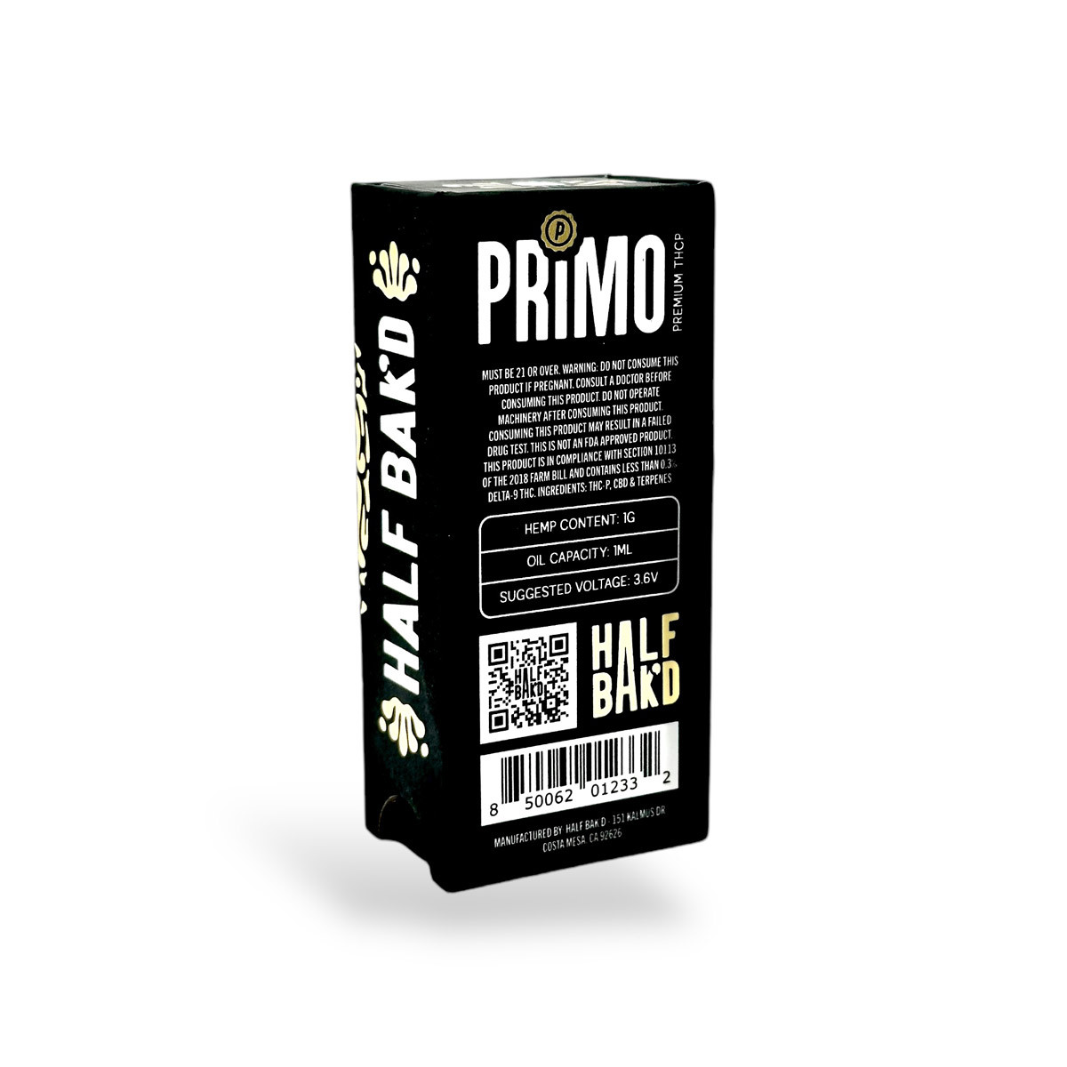 Half Bak'd Primo Indica Pound Cake Cartridge 1g - Premium Vape