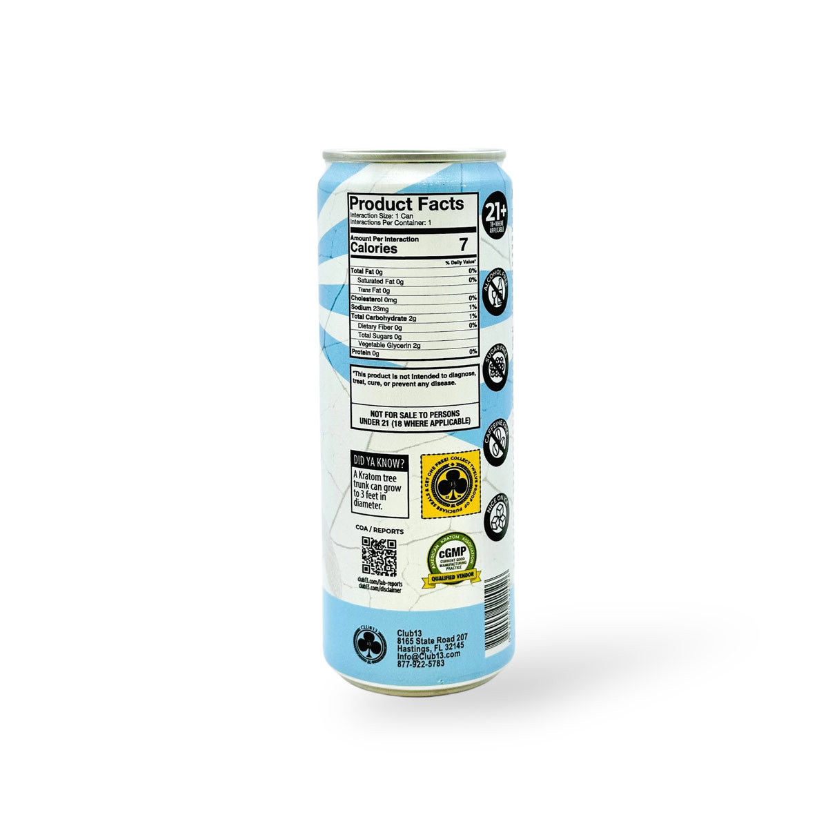 Club 13 Kratom Seltzer Blue Raspberry 35mg - Refreshing 12oz