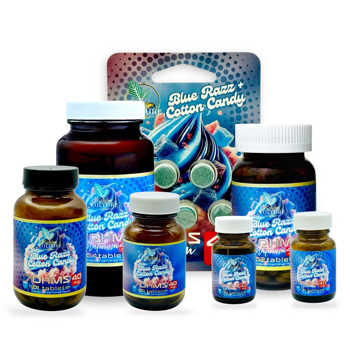 Kratom Kulture 7-OH Platinum Tablets Blue Razz Cotton Candy 40mg