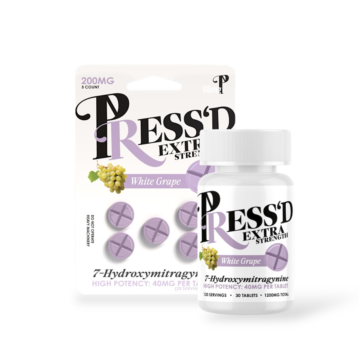 Press'D Kratom 7 Hydroxymitragynine Extra Strength Tablets White Grape 40mg - Image 3