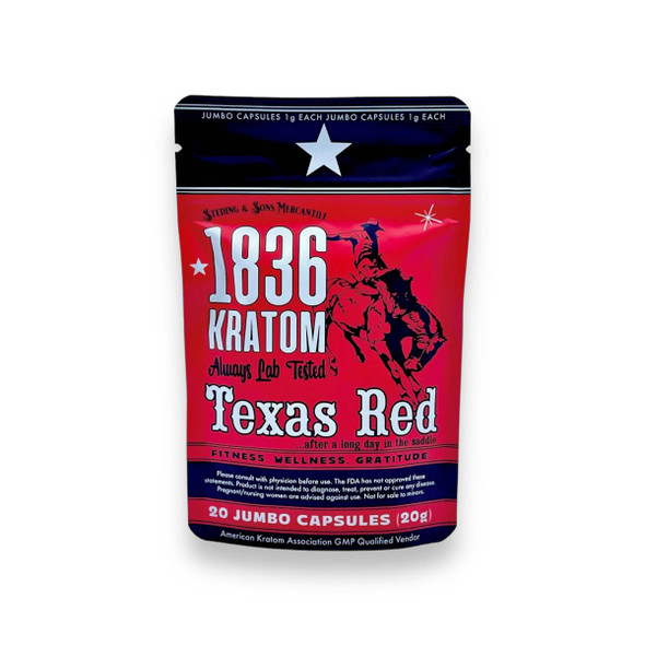 1836 Kratom Texas Red Kratom Jumbo Capsules | 20 Capsules