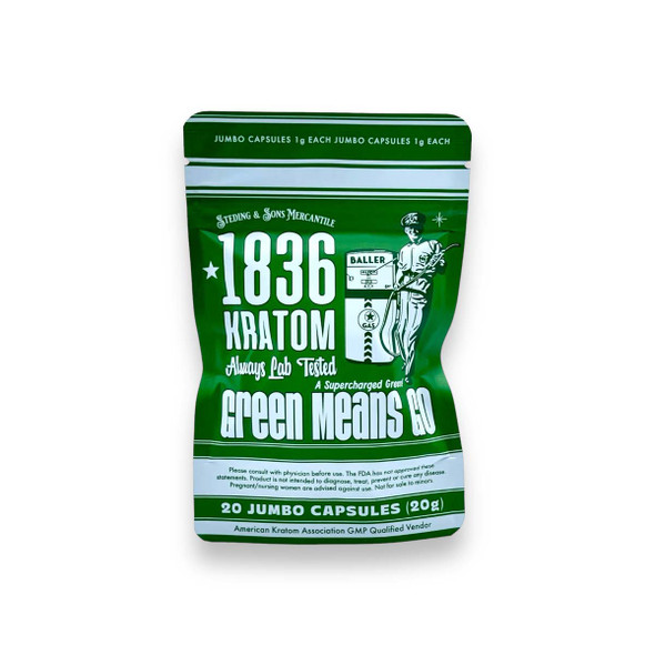 1836 Kratom Green Means Go Kratom Jumbo Capsules | 20 Capsules