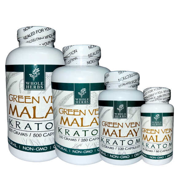 Whole Herbs Kratom Capsules Green Malay Collection.