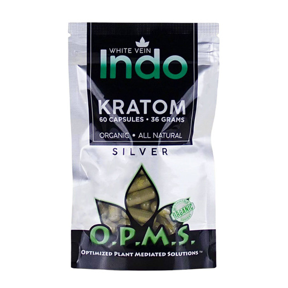 OPMS Silver White Vein Indo Kratom Capsules | 60 Ct
