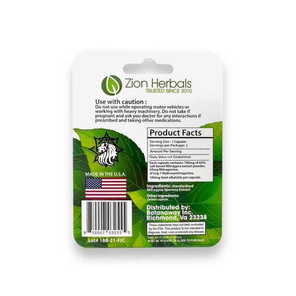 Zion Herbals Kratom Extract 65 Salt Capsules 2ct 200mg