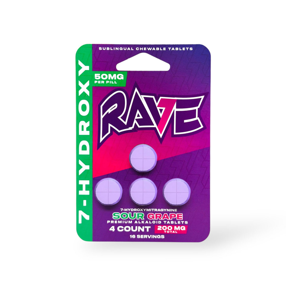 Post Rave Tablets Rave 7-Hydroxy Sublingual Chewable Tablet Sour Grape 50mg