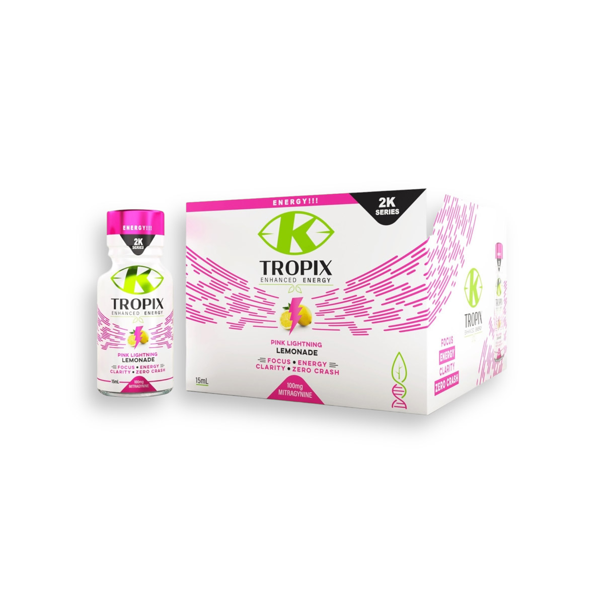 K Tropix 2K Series Energy Blend Kratom Shot Pink Lightning Lemonade