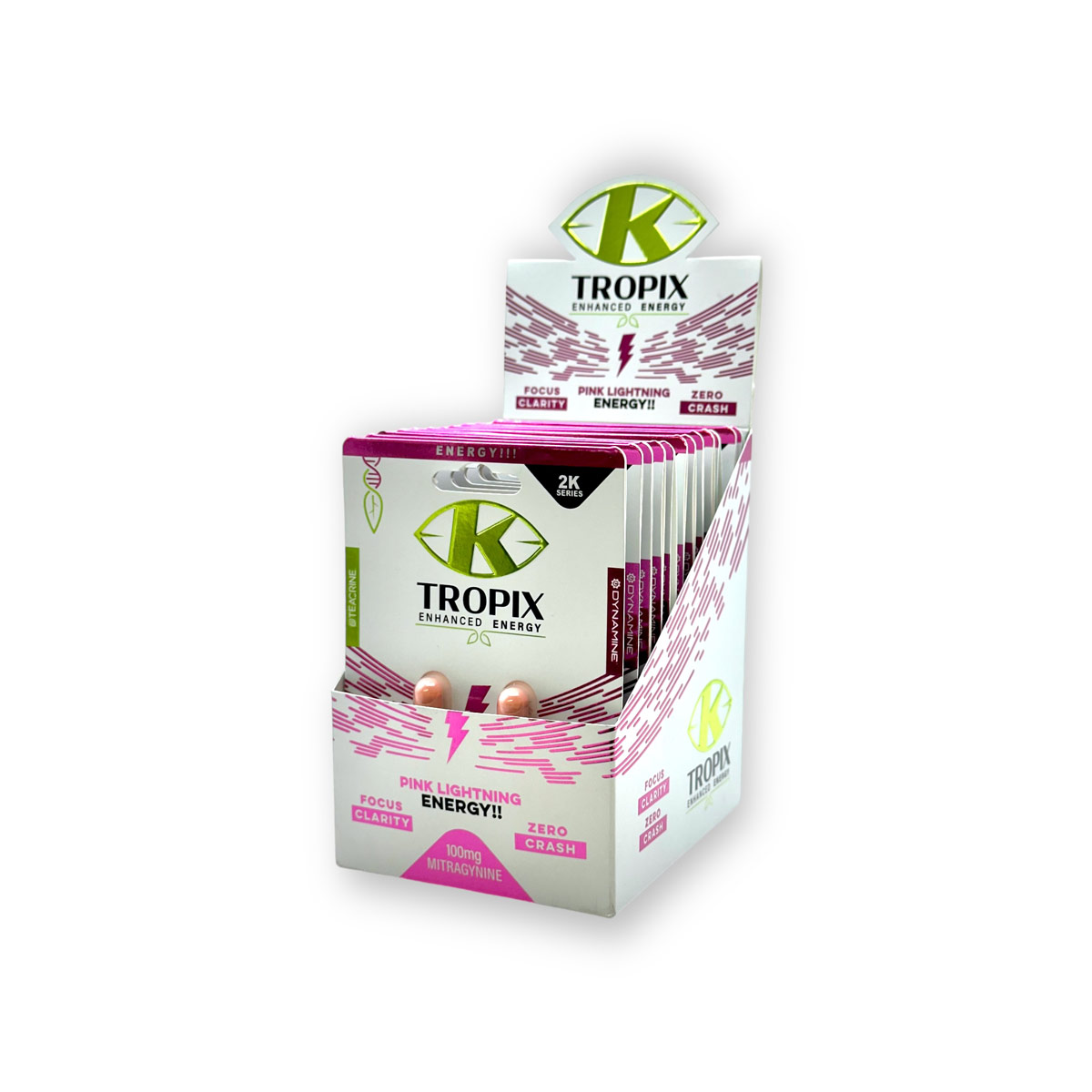 K Tropix Enhanced Kratom Energy Pink Lightning Capsules 2ct 100mg