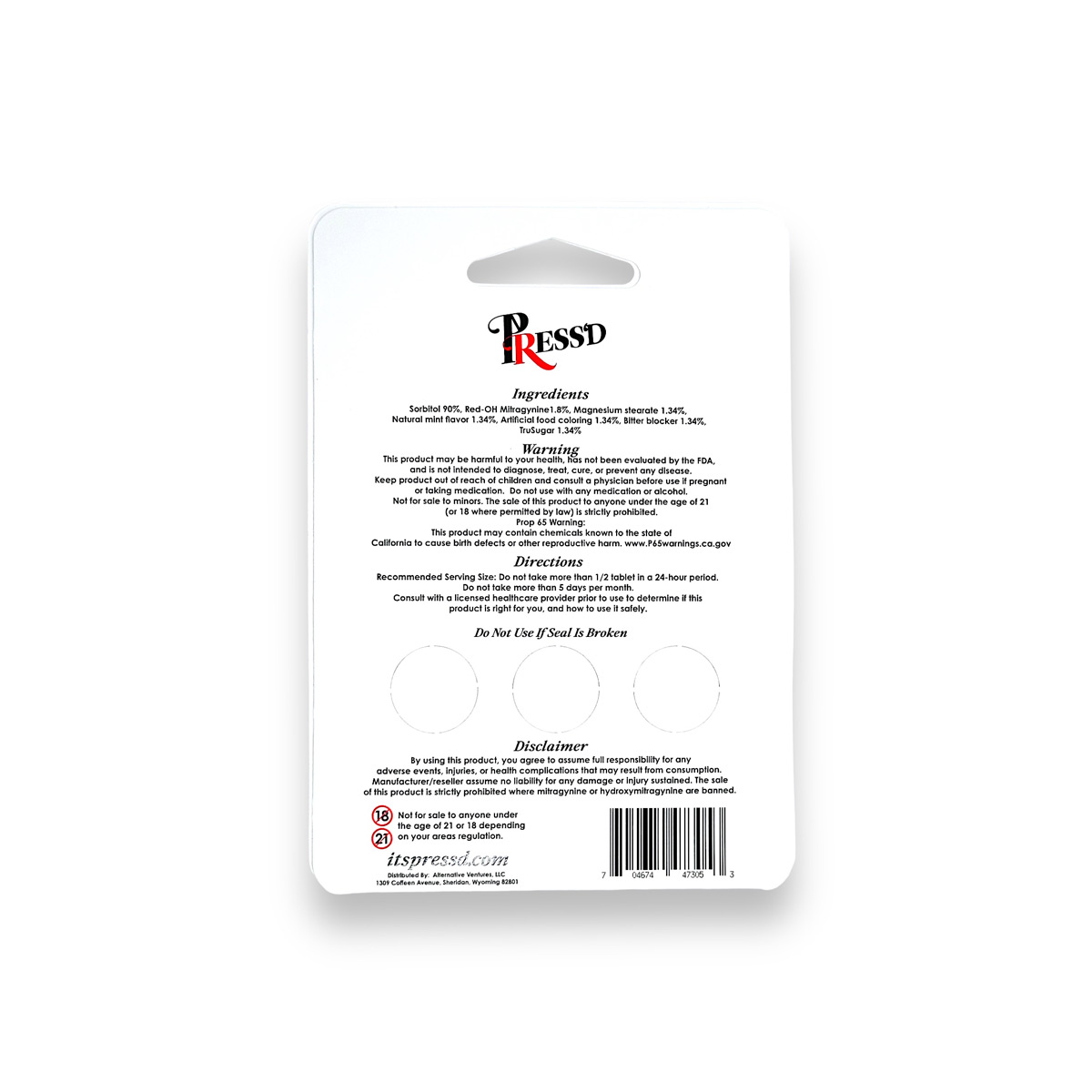 Press'D Kratom Red-OH Pseudo 5X 7-OH Tablets 3ct 18mg - Image 5