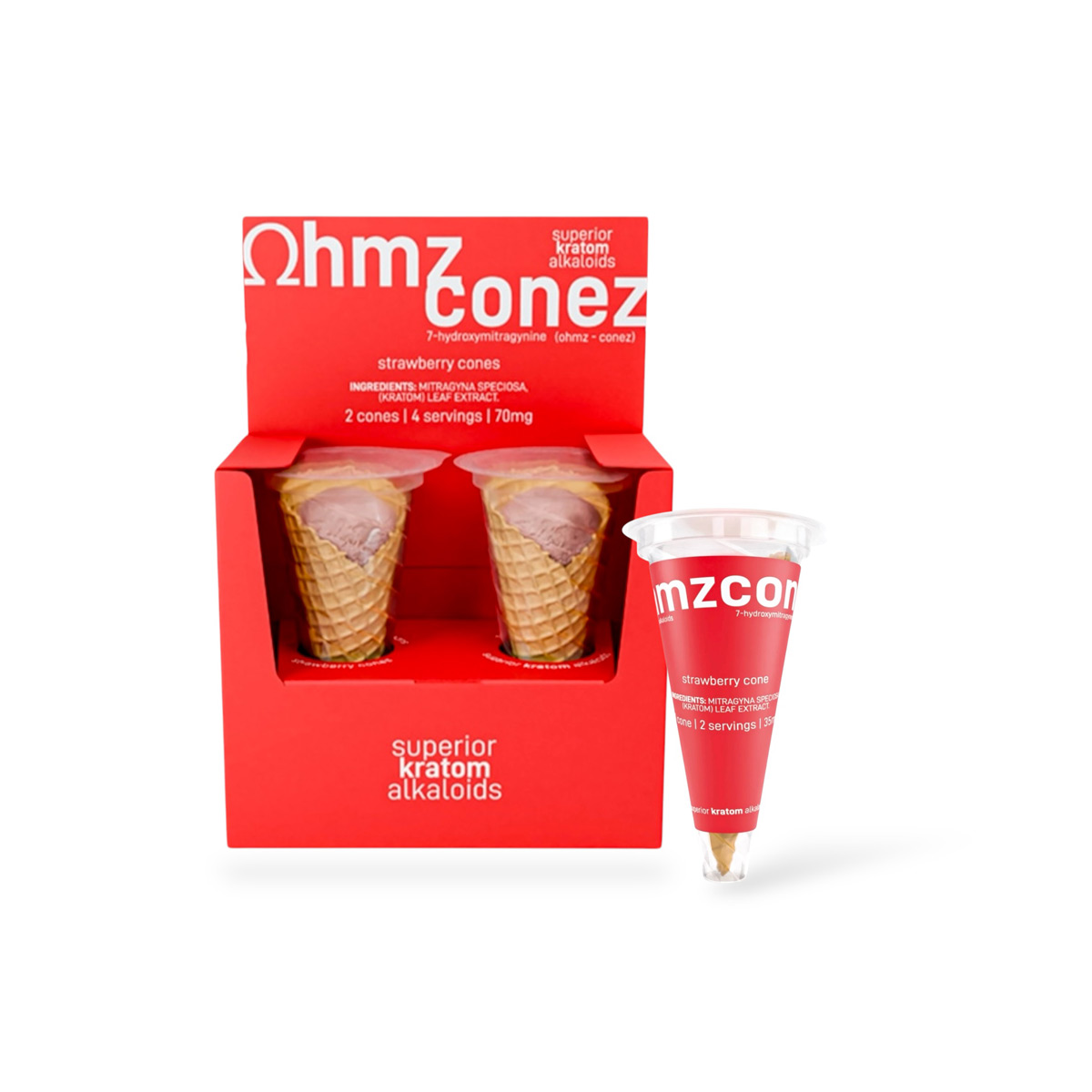 ＣＯＮＥ／ＢＩＧＧジャン OHMZ Conez 7-Hydroxymitragynine Strawberry Cones - Flavorful