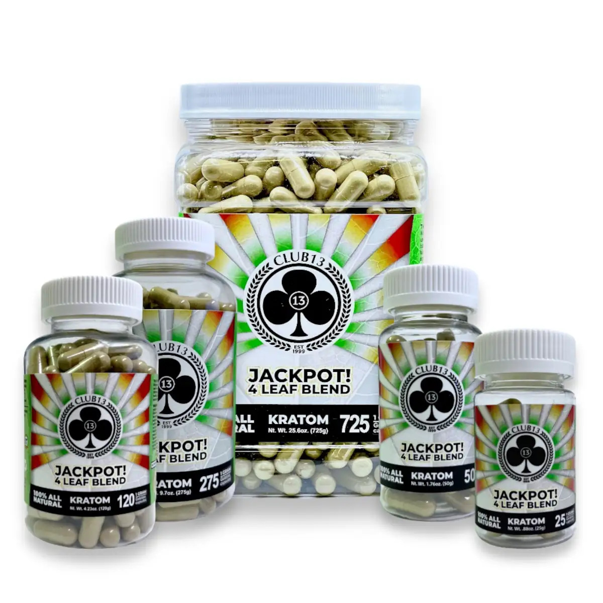 Club 13 975mg Kratom Capsules Jackpot 4 Leaf Blend