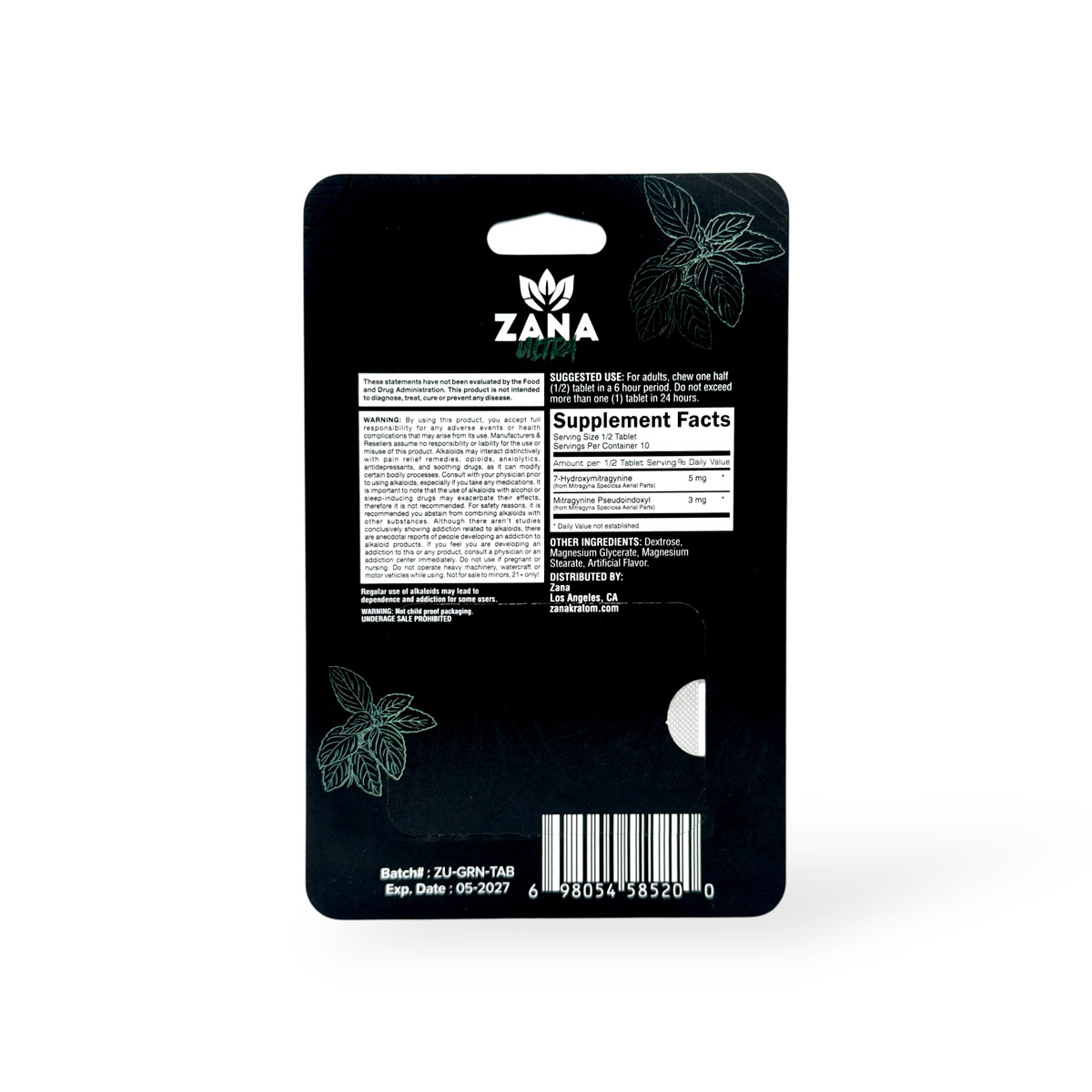 Zana Ultra Green Vein Blend 10mg 7-OH Tablets 2ct