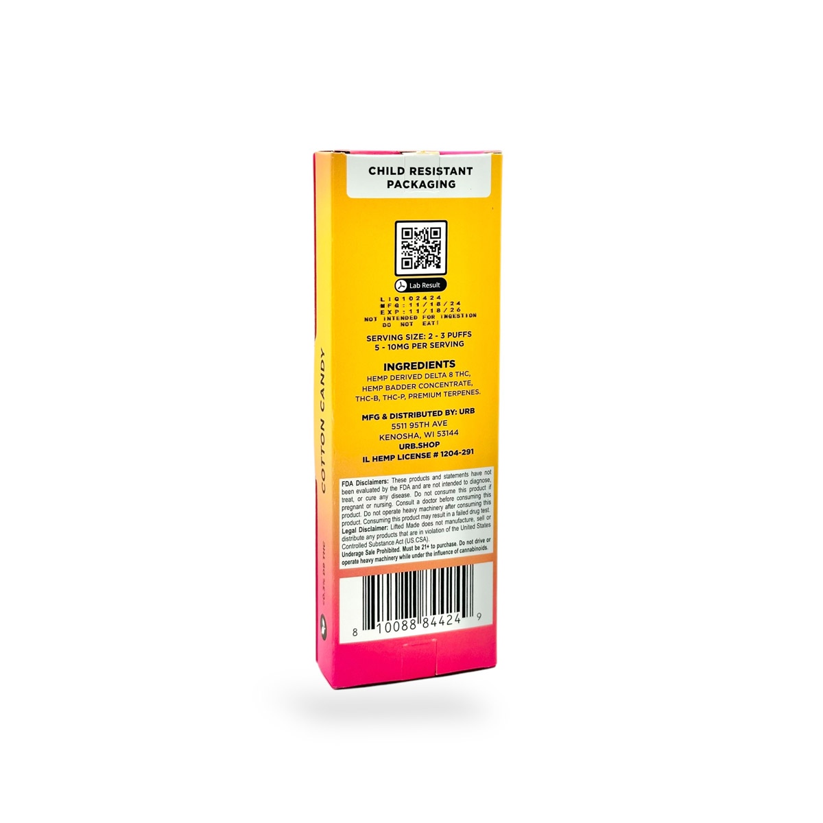 Urb Liquid Badder Disposable Vape Cotton Candy Hybrid 3g