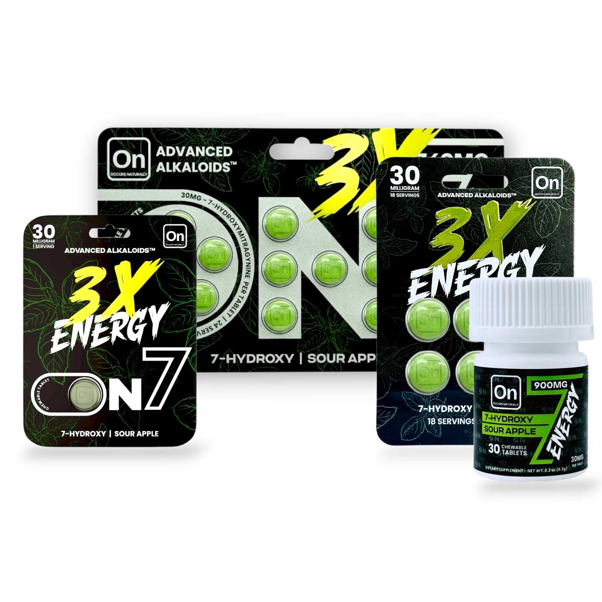 On7 7-Hydroxy 3x Energy Tablets Sour Apple 30mg