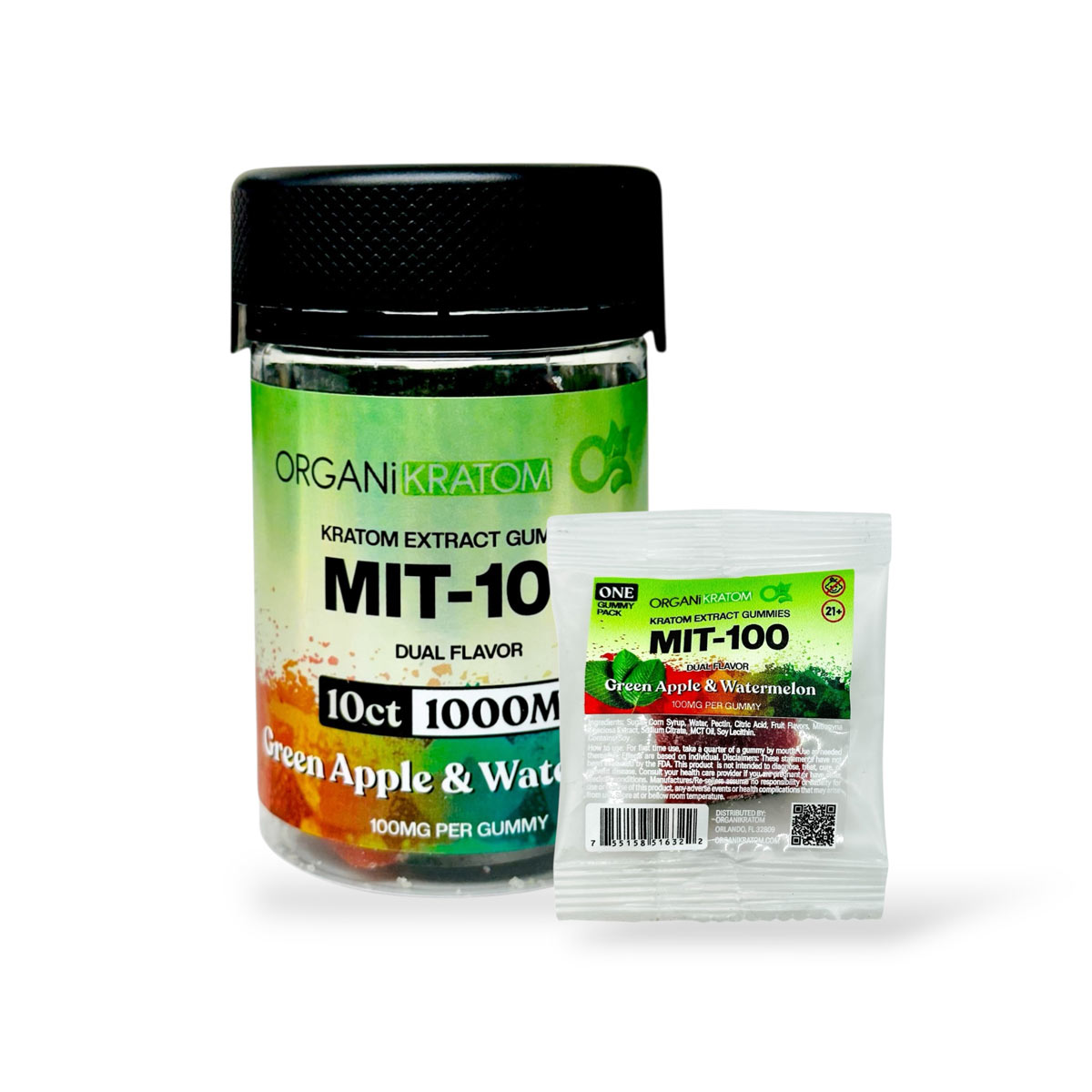 Organi Kratom Extract Gummies Mit-100 Green Apple & Watermelon