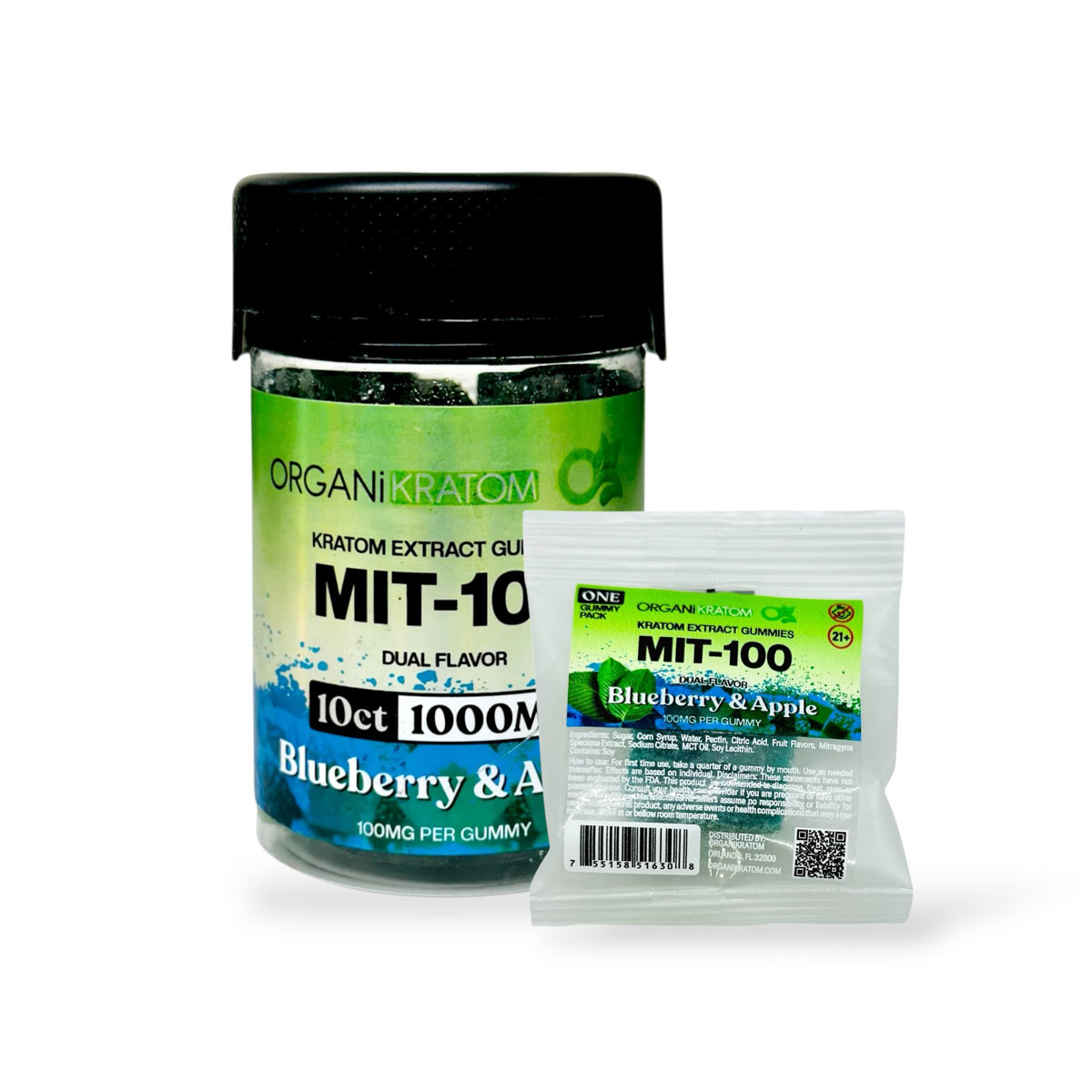 Organi Kratom Extract Gummies Mit-100 Blueberry & Apple