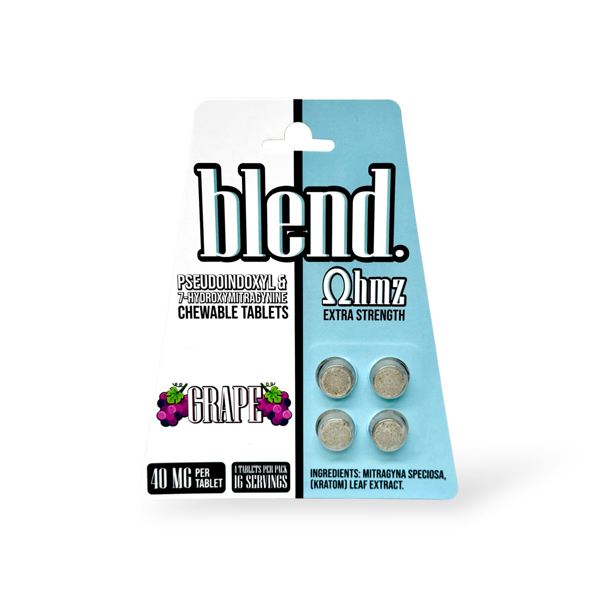 Blend. Pseudoindoxyl & 7-Hydroxymitragynine Chewable Tablets Grape 40mg