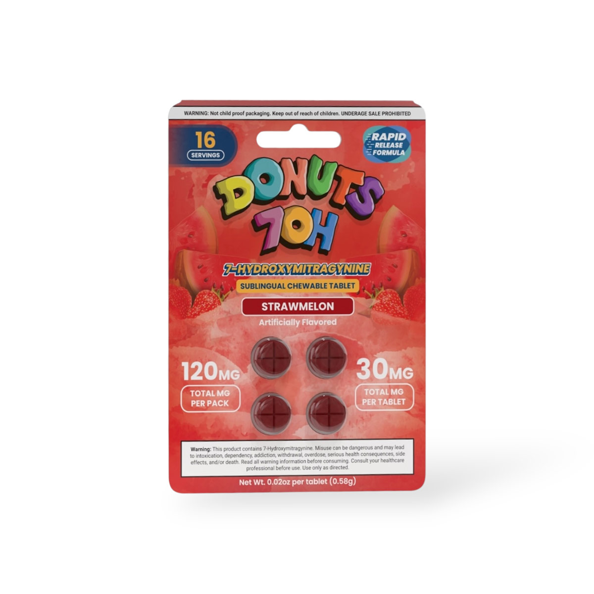 Donuts 7-OH Chewable Tablets Strawmelon 30mg Per Tablet