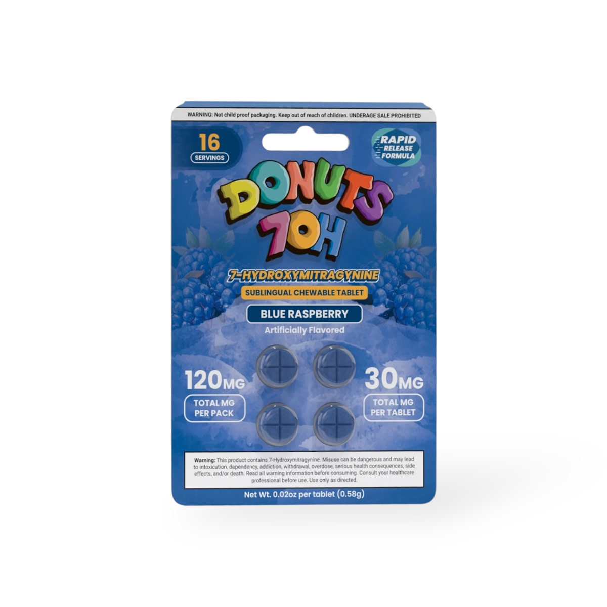 Donuts 7-OH Chewable Tablets Blue Raspberry 30mg Per Tablet