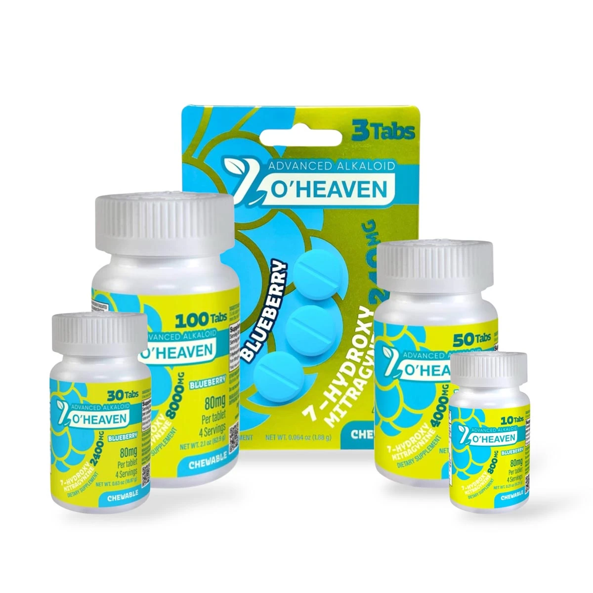 7 O'Heaven 7- Hydroxymitragynine Chewable Tablets Blueberry 80mg Per Tablet