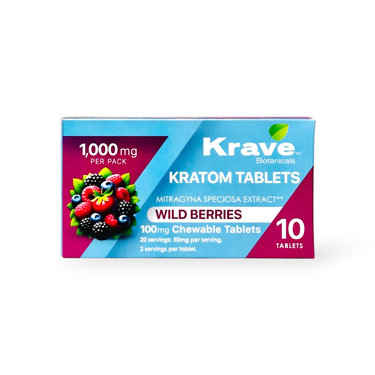 Krave Kratom Chewable Tablets Wild Berries 100mg Per Tablet